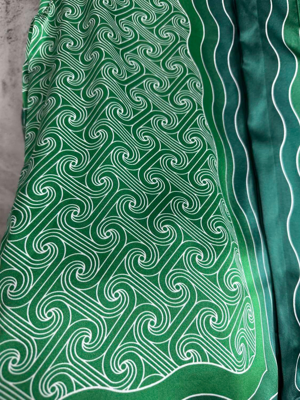 Casablanca Men's Summer Green Line Wave Print Lapel Single Breasted Short Sleeve Shirt Drawstring Tie Shorts Set Suit #73575