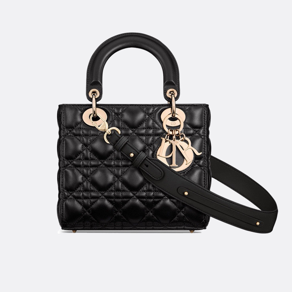 Dior Small Lady Dior My Abcdior Handbag In Glacier Blue Lambskin With Quiltoir Pattern. Four Square Compartments Black Satin Leather Featuring A Black Lacquered Clasp—princess Diana-style Crossbody Bag Bags M0538ONGE #197196