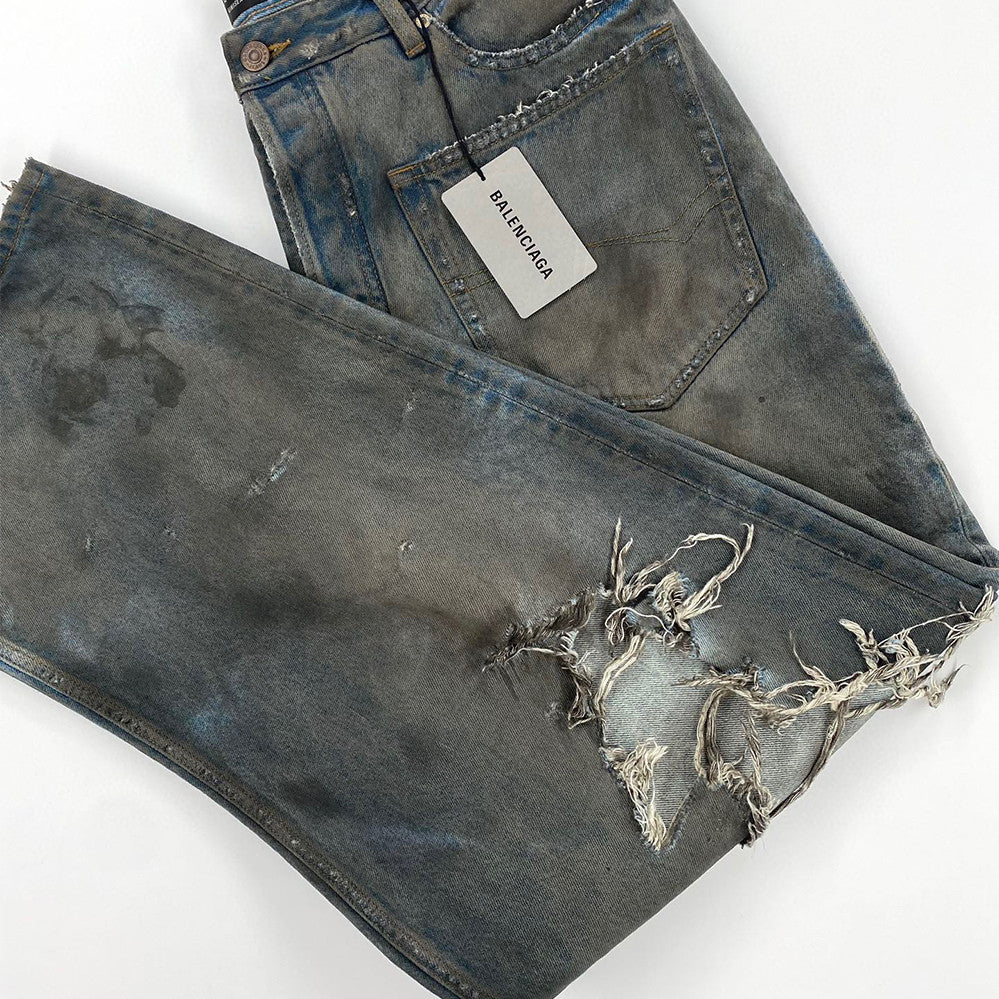Balenciaga Patched Pockets Baggy Jeans In Blue Denim Pants Ngvp #6367