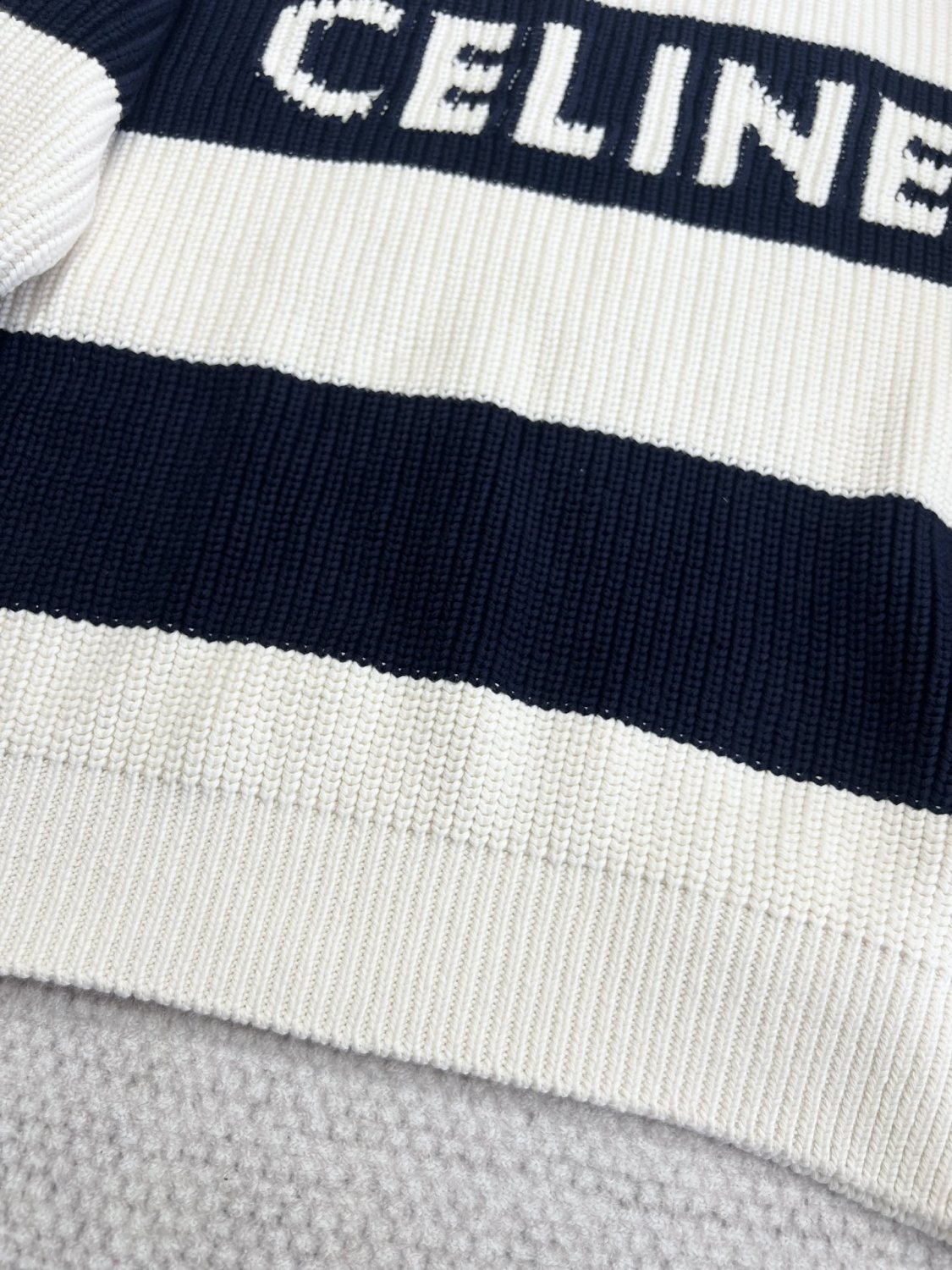 Celine Men's Colorblock Striped Logo Letter Knitted Loose Long-sleeved Sweater #334964