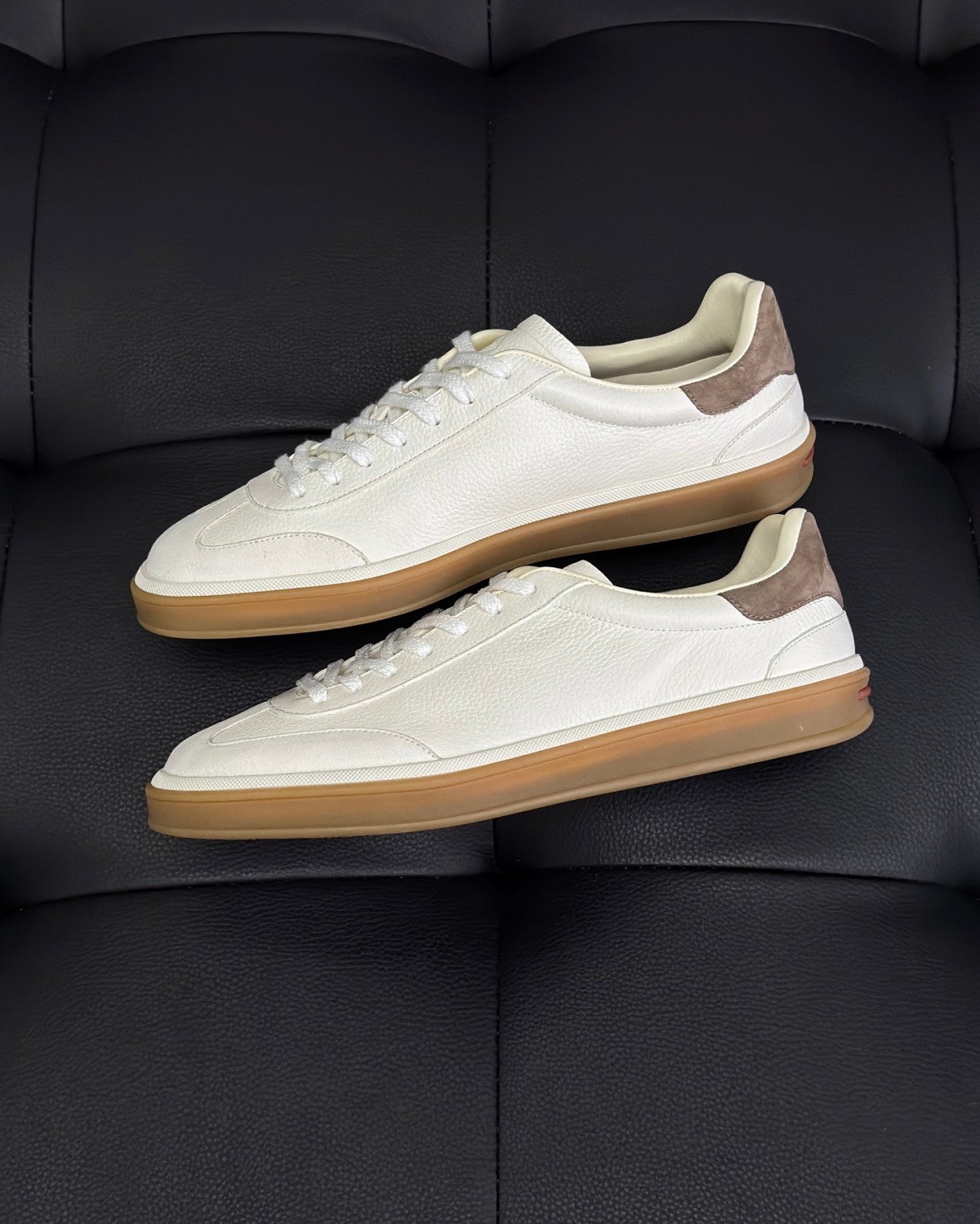 Loro Piana Tennis Walk Men's Solid Color Round Toe Lace-Up Calfskin Low-Top Training Shoes #77437