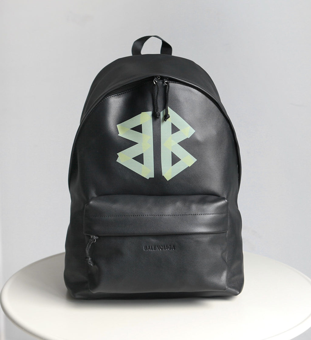 Balenciaga Explorer Men's Letter Print Black Grained Cowhide Leather Backpack Bag Bags #77713