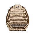 Bottega Veneta Men's Spring And Fall Striped Color Clashing Knitted Polo Shirt Long-sleeved Lapel Fashion Casual Pullover Sweater T-shirt #81429
