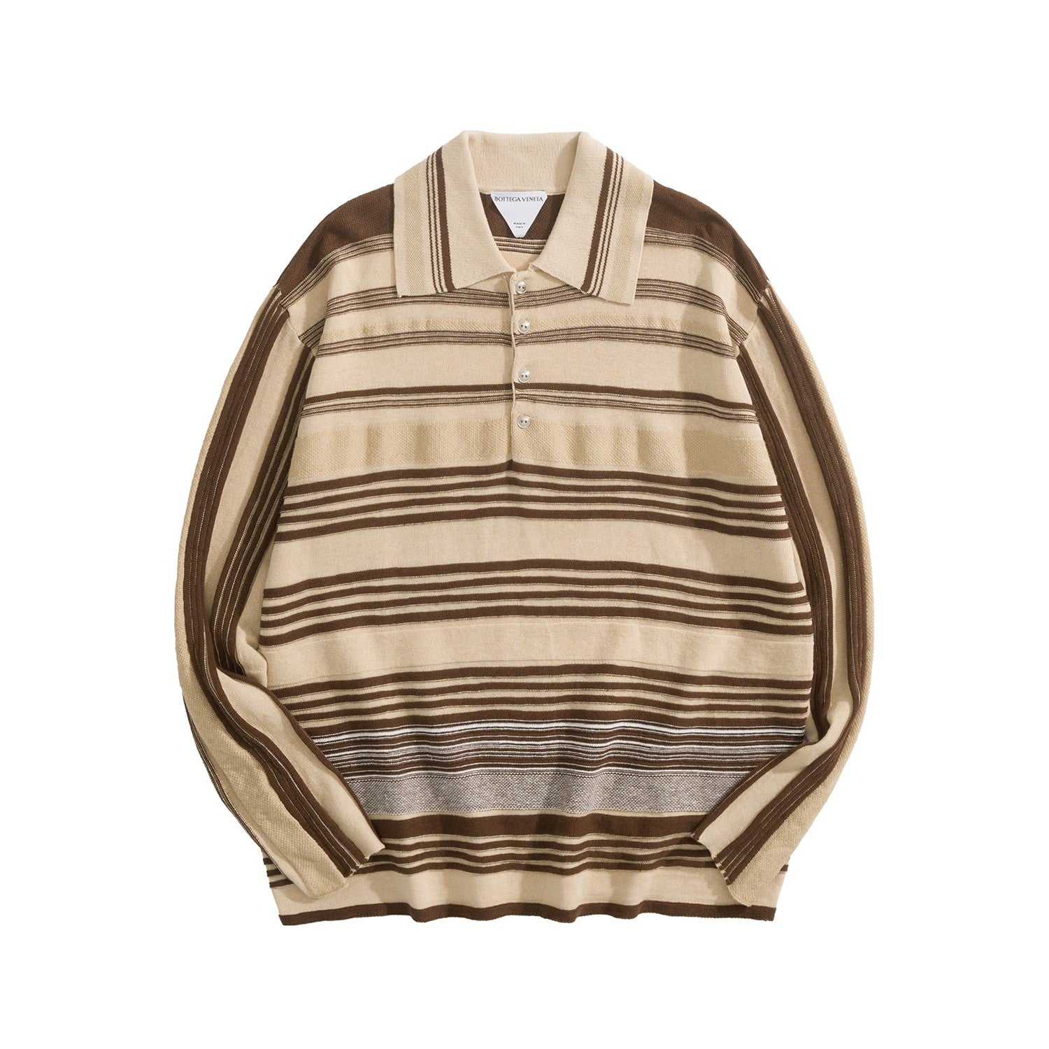 Bottega Veneta Men's Spring And Fall Striped Color Clashing Knitted Polo Shirt Long-sleeved Lapel Fashion Casual Pullover Sweater T-shirt #81429