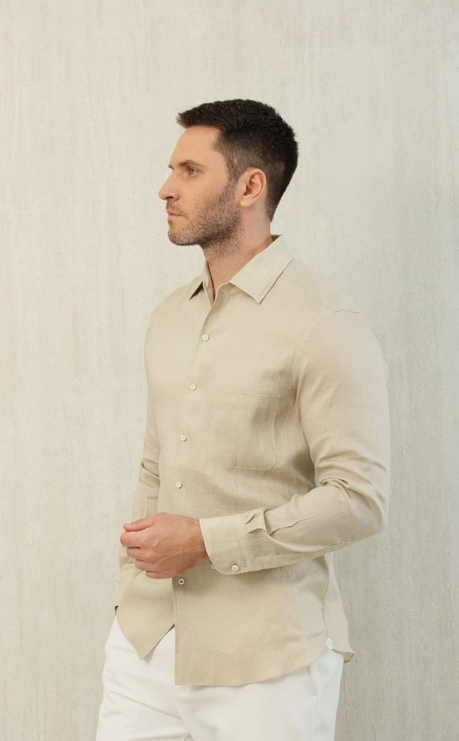 Loro Piana Men's Spring And Summer Solid Color André Shirt Lapel Single-breasted Linen Shirt Ngvp #7962