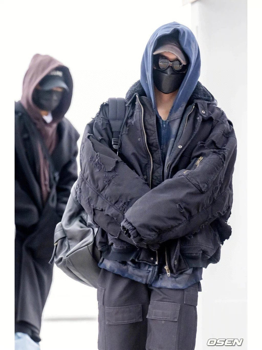 Balenciaga Men's Big Destruction Distressed Flight Suit Hooded Lamb collar zippered jacket #332593