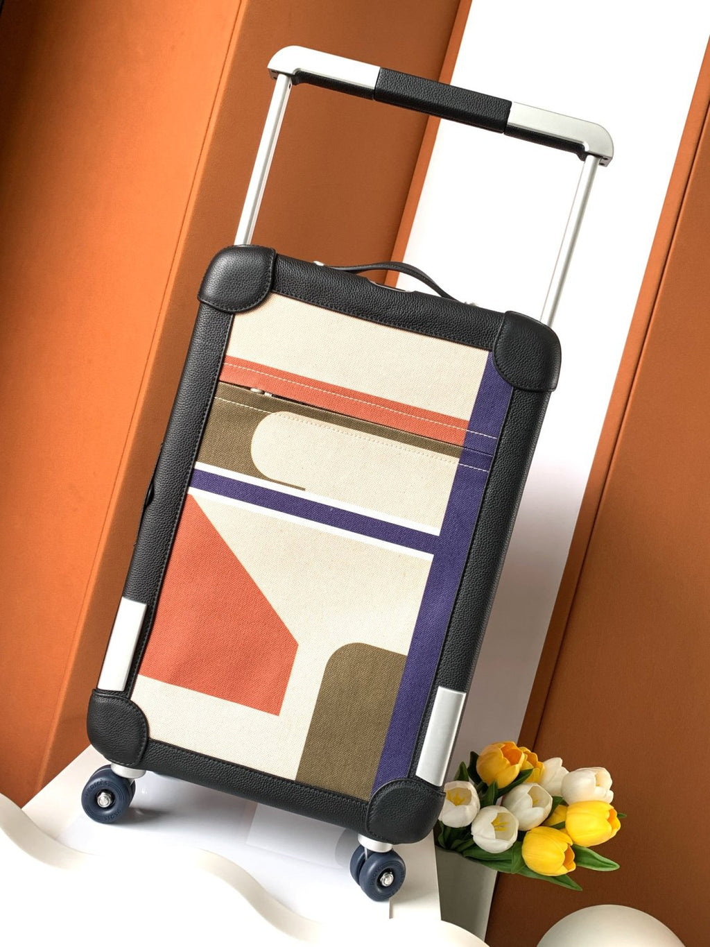 Hermes R.M.S Classic Fashion Pattern Printed Pull-along Canvas Cowhide Leather Luggage Bags #78183