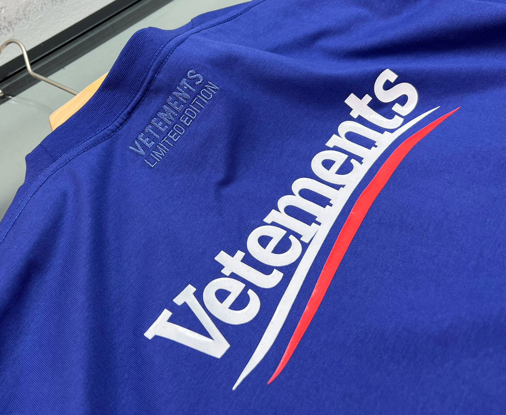 Vetements Men's and Women's Summer Letter Logo Printed Solid Colour Drop Shoulder Short Sleeve T-Shirt #99271