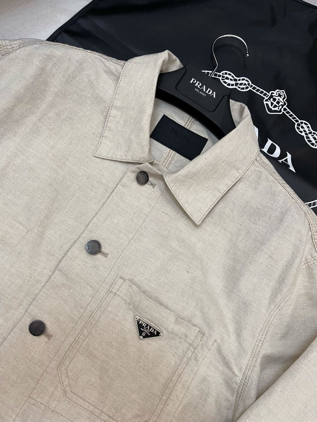 Prada Men's Fall And Winter Solid Color Lapel Single Breasted Linen Long Sleeved Jacket Casual Trousers Pants Set Suit #75646