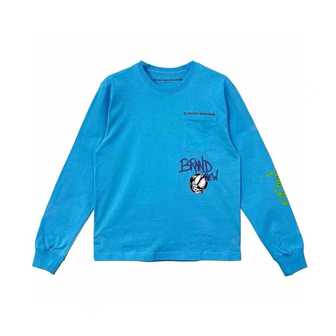 Chrome Hearts Men's Women's Spring Summer Fashion Letter Graffiti Blue Round Neck Long Sleeve Top #98727