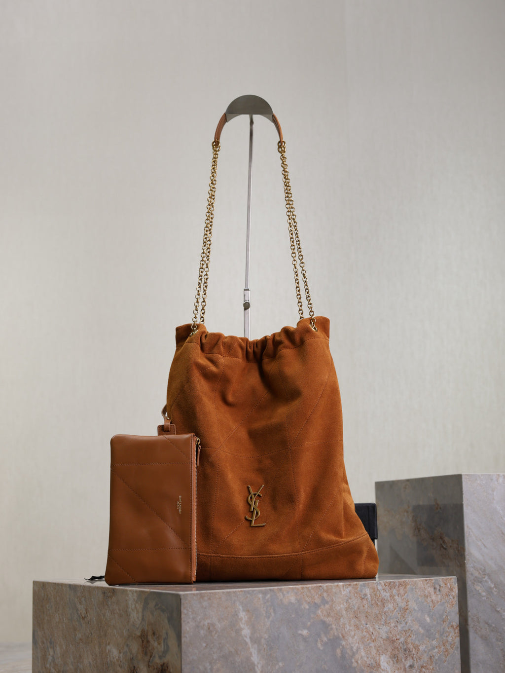 SAINT LAURENT JAMIE POCHON Women's Solid Colour Suede Leather Metal Chain Tote Shoulder Bag Bags #76824