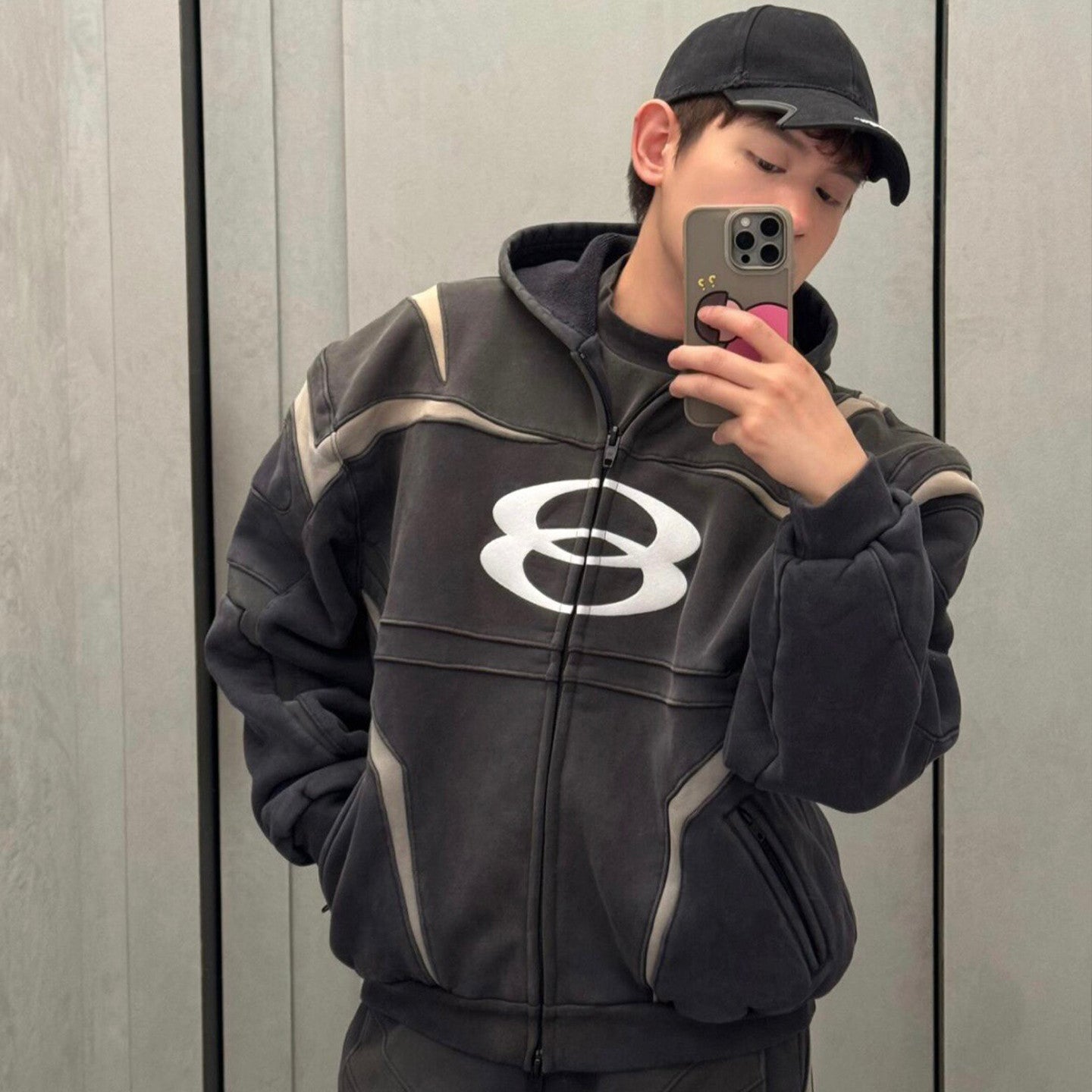 Balenciaga Men's Women's Spring And Autumn Unity Sports Icon Biker Black Zipper Loose Long Sleeve Hooded Sweatshirt Jacket Ngvp #9312