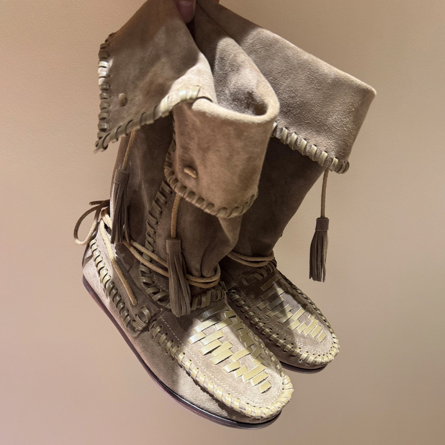 Isabel Marant Winki Boots In Braided And Suede Leather Women's Autumn and Winter Solid Colour Fashion Fringe Cow Suede Fashion Woven Vintage Boots Heel Height 2cm Shoes Ngvp #1634