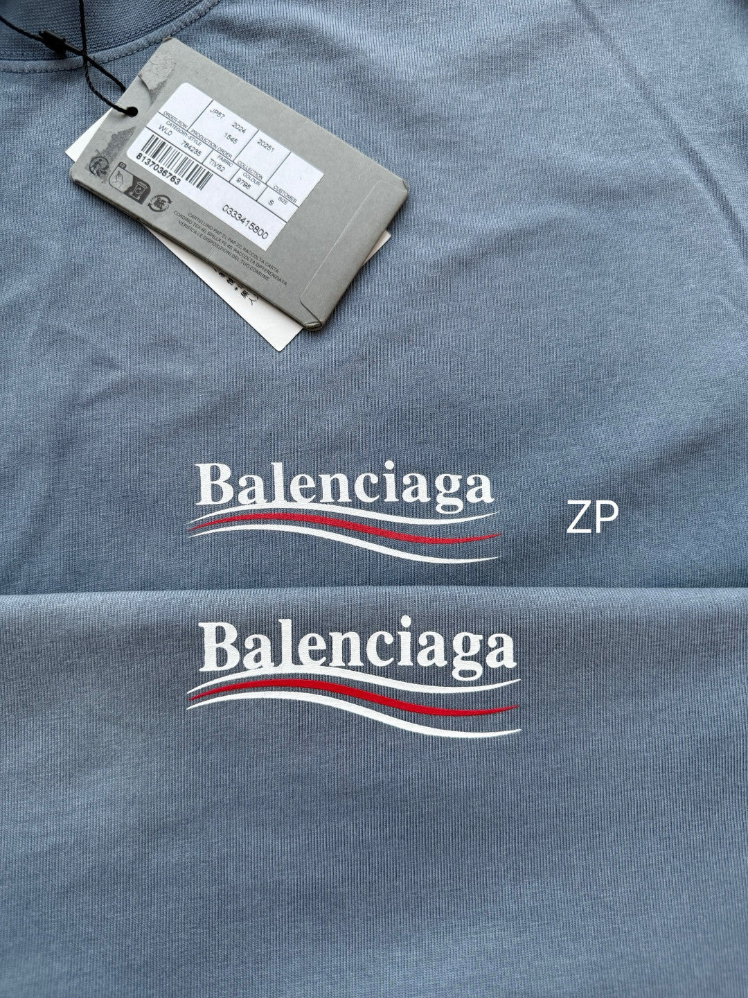 Balenciaga Men's Summer Half Turtleneck Cotton Washed Gradient Logo Print Short Sleeve Political Campaign T-Shirt #71898