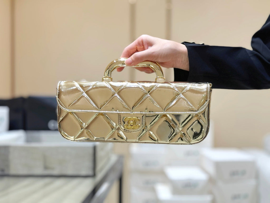 Chanel Large Flap Bag With Top Handle Metallic Mirror Calfskin #375534