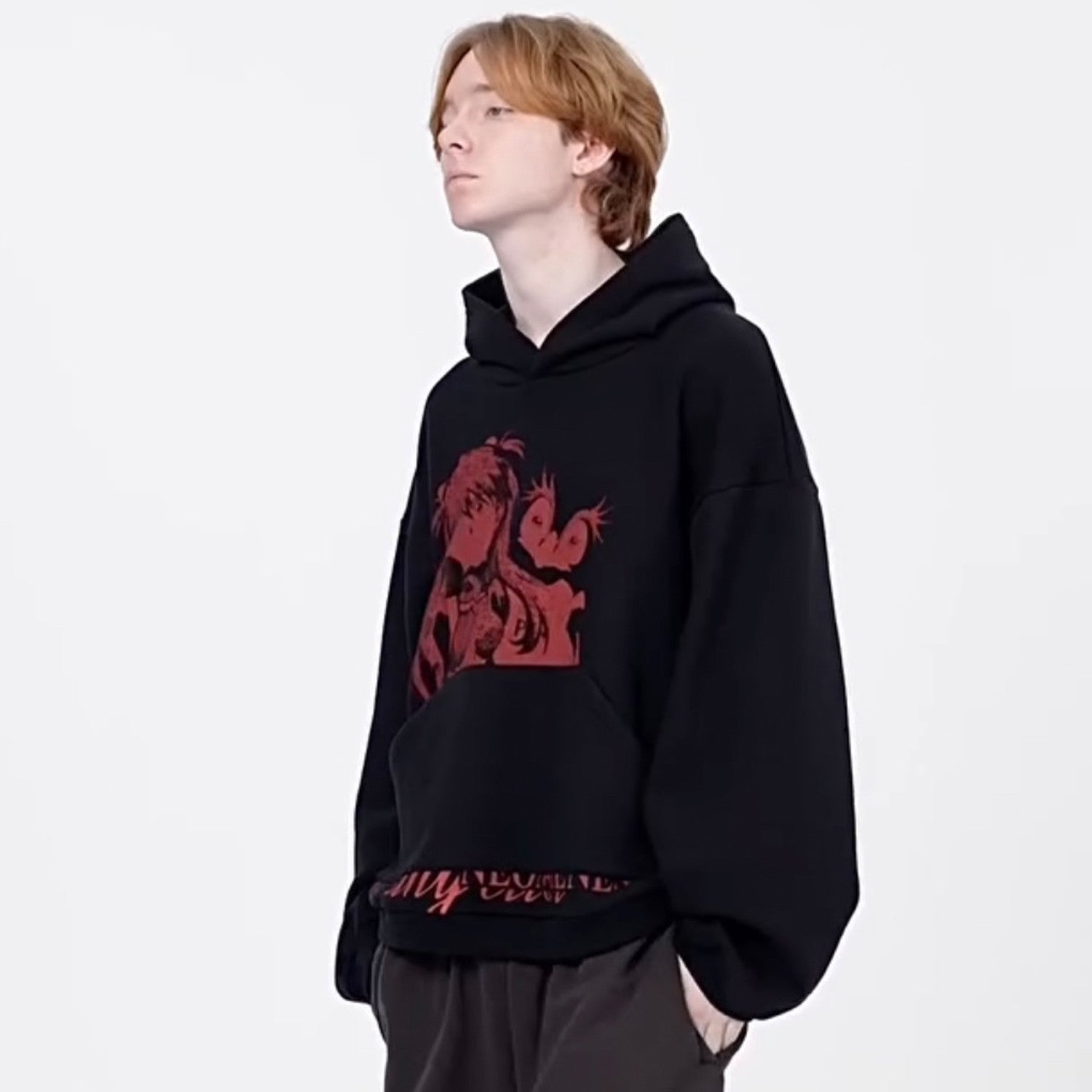 Rough Simmons Men's Fashion High Street Trend Black Red Akira Manga Do Old Print Washed Loose Hoodie Sweatshirt Ngvp #2253