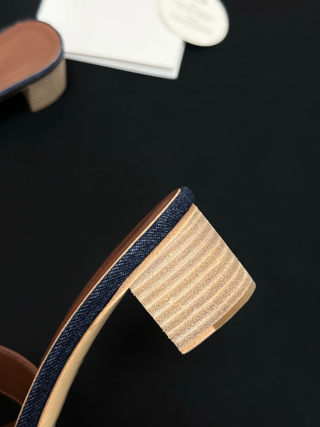 Hermès High-heeled Denim Patchwork Slippers #385101