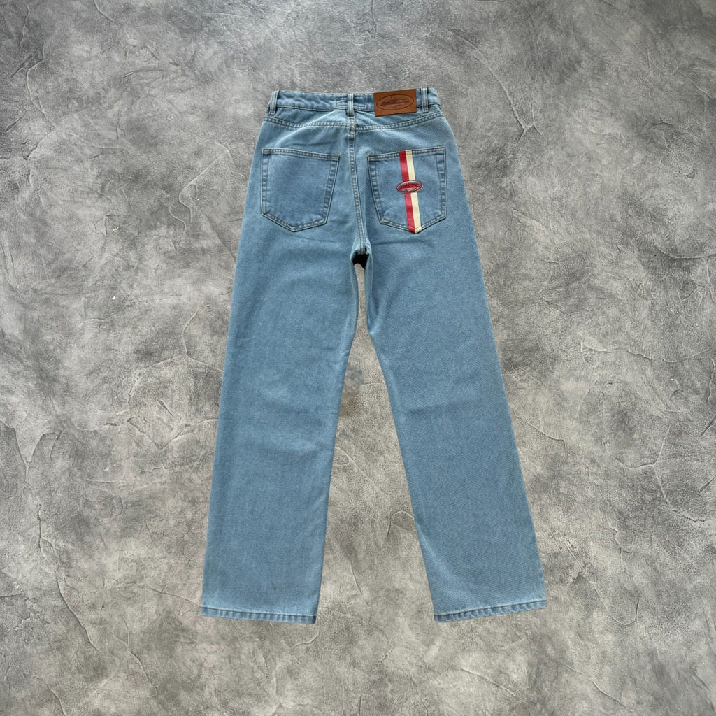 Corteiz Dual stripe Baggy Jeans Blue