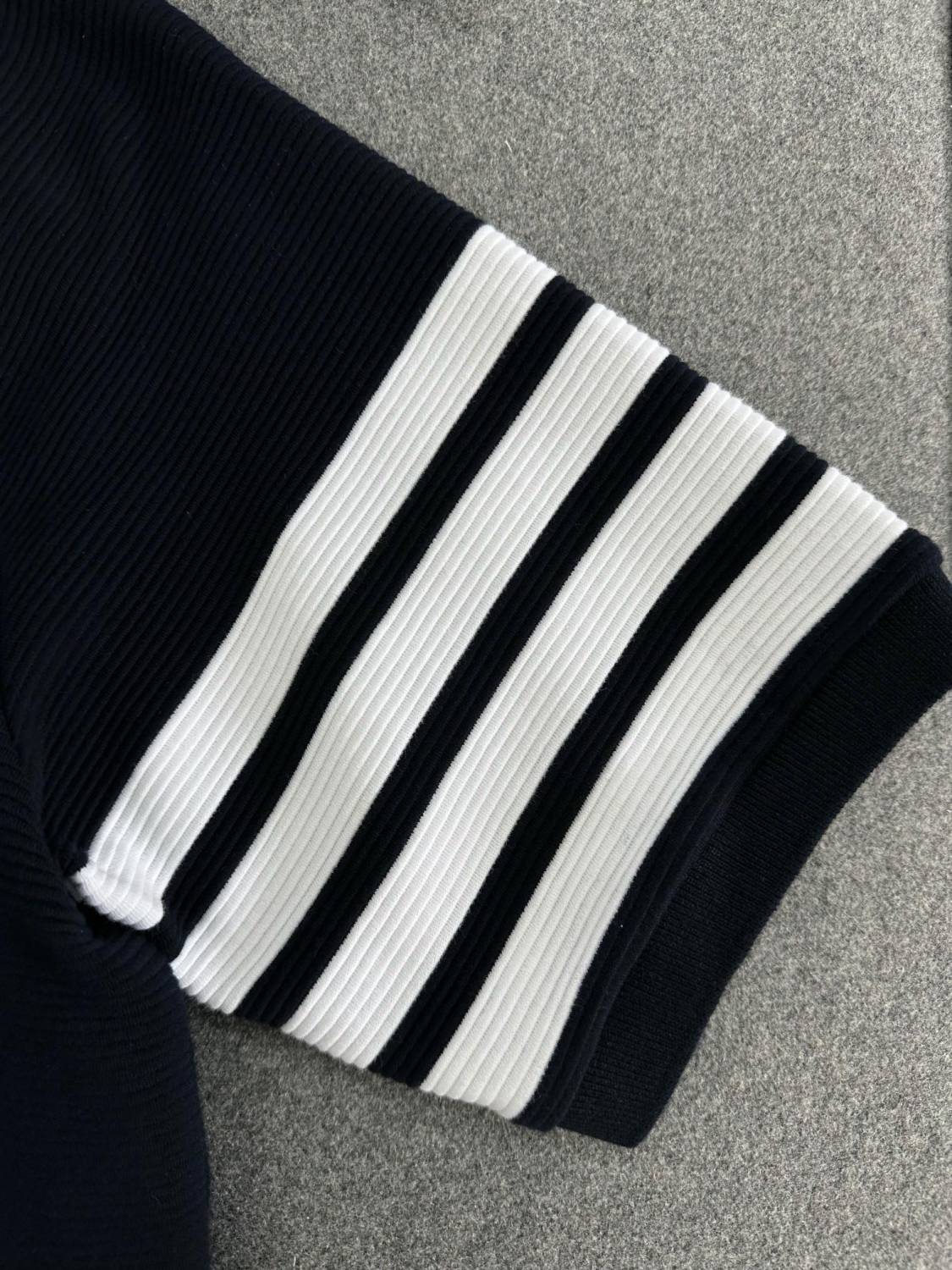 Thom Browne Men's Summer Lapel Straight Polo Short Sleeve Shirt Solid Color Casual Striped Elastic Waist Tie Sports Shorts Ngvp #1942