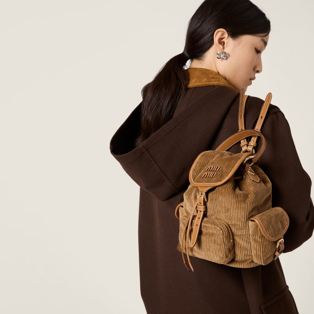 MiuMiu Small Cinnamon Corduroy Backpack #334156
