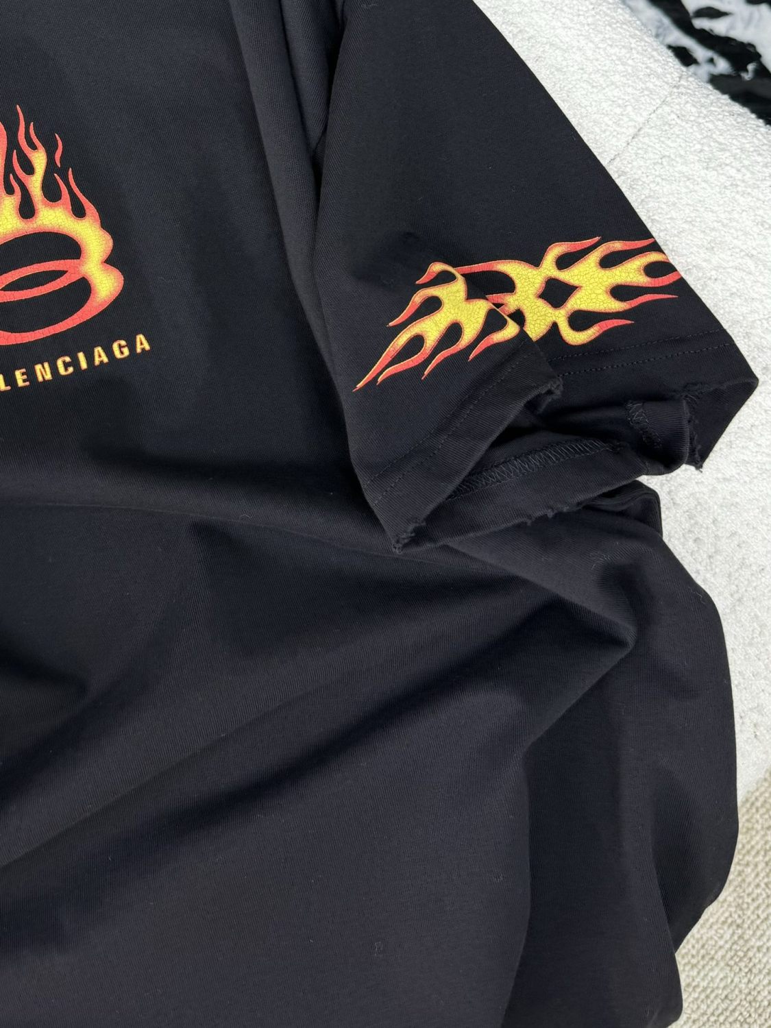 Balenciaga Men's Summer Burning Unity Light Black Vintage Plain Knit Large Silhouette Short Sleeve T-Shirt #99486