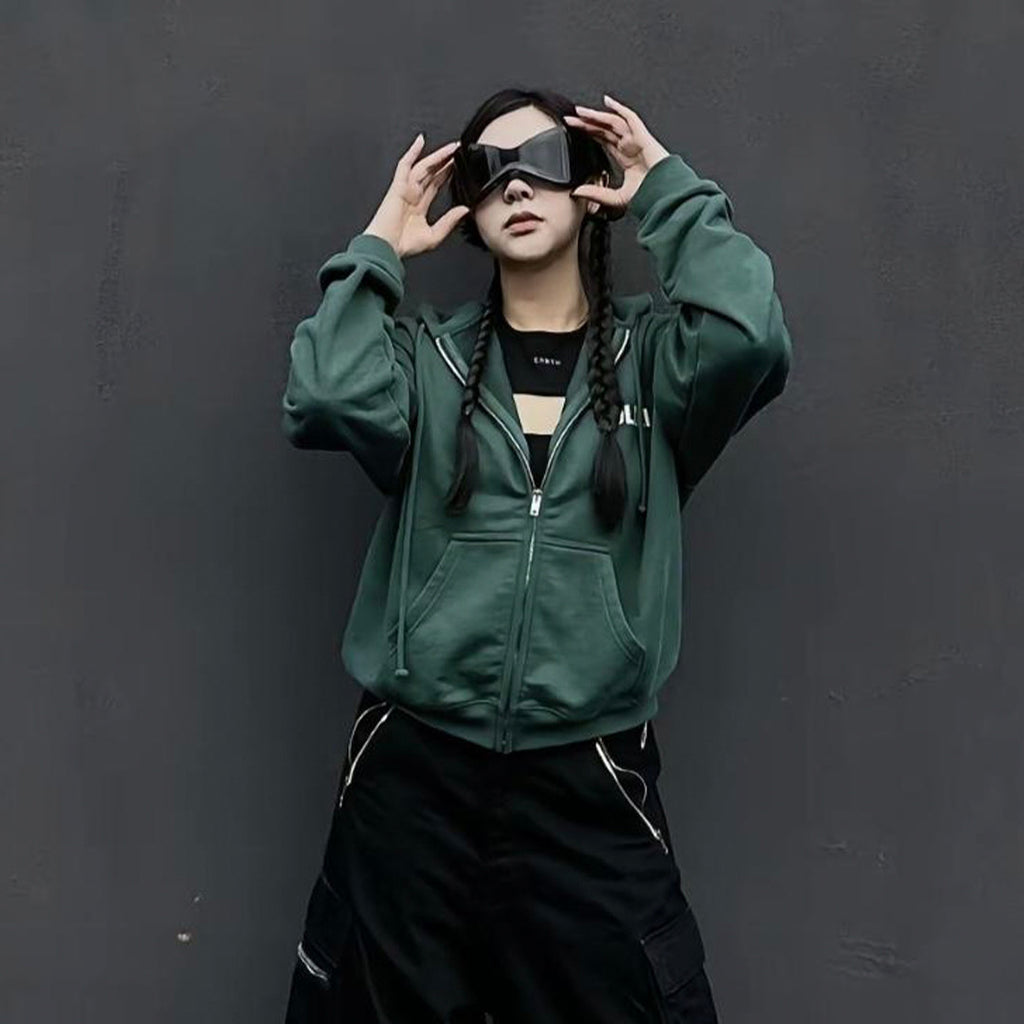 Vetements Men Women High Street Retro Green Zip Hooded Sweatshirt Fashion Casual Long Sleeve Casual Top Jacket Ngvp #9782