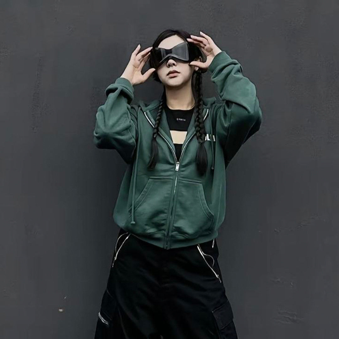 Vetements Men Women High Street Retro Green Zip Hooded Sweatshirt Fashion Casual Long Sleeve Casual Top Jacket Ngvp #9782