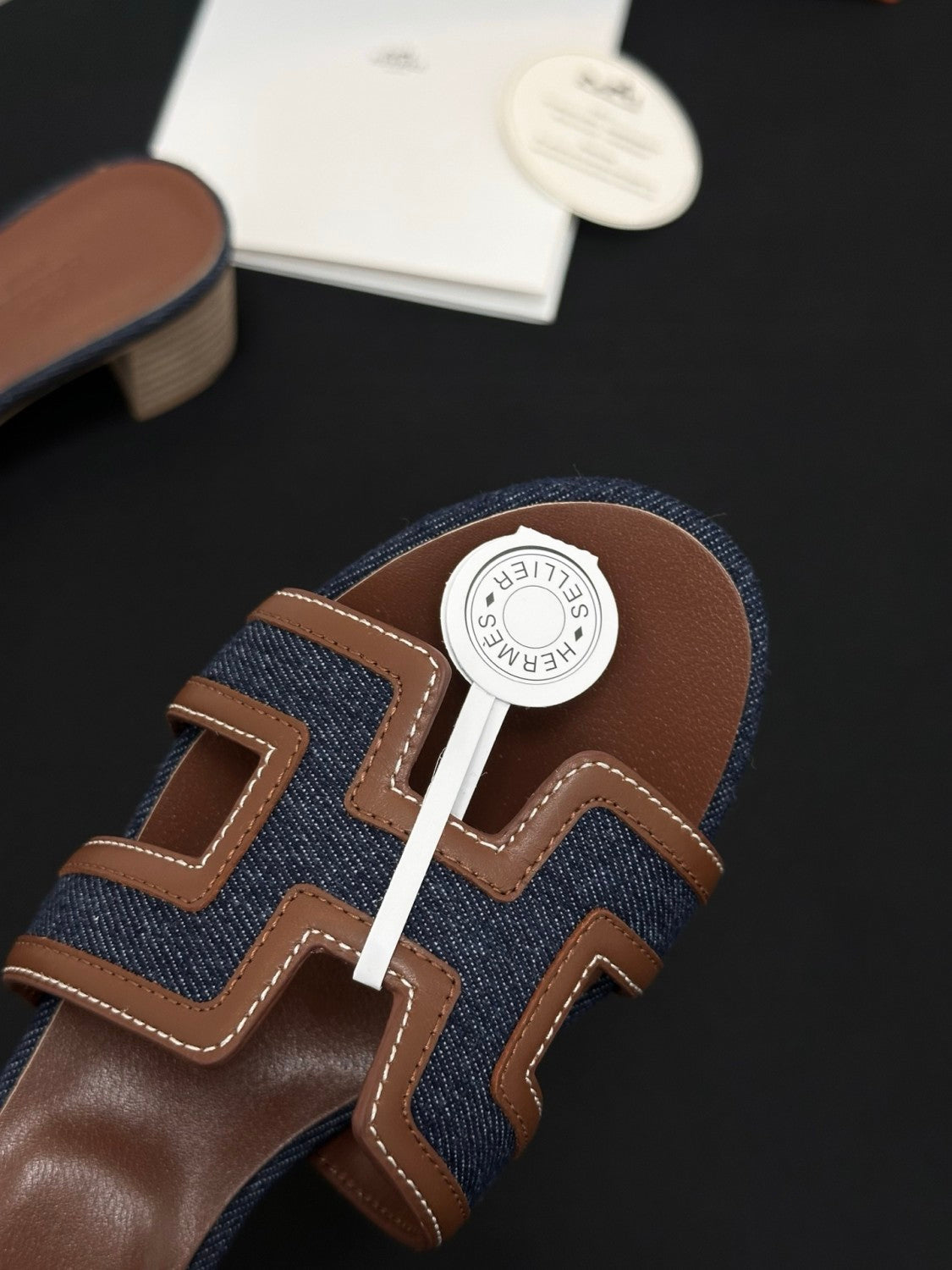 Hermès High-heeled Denim Patchwork Slippers #385101