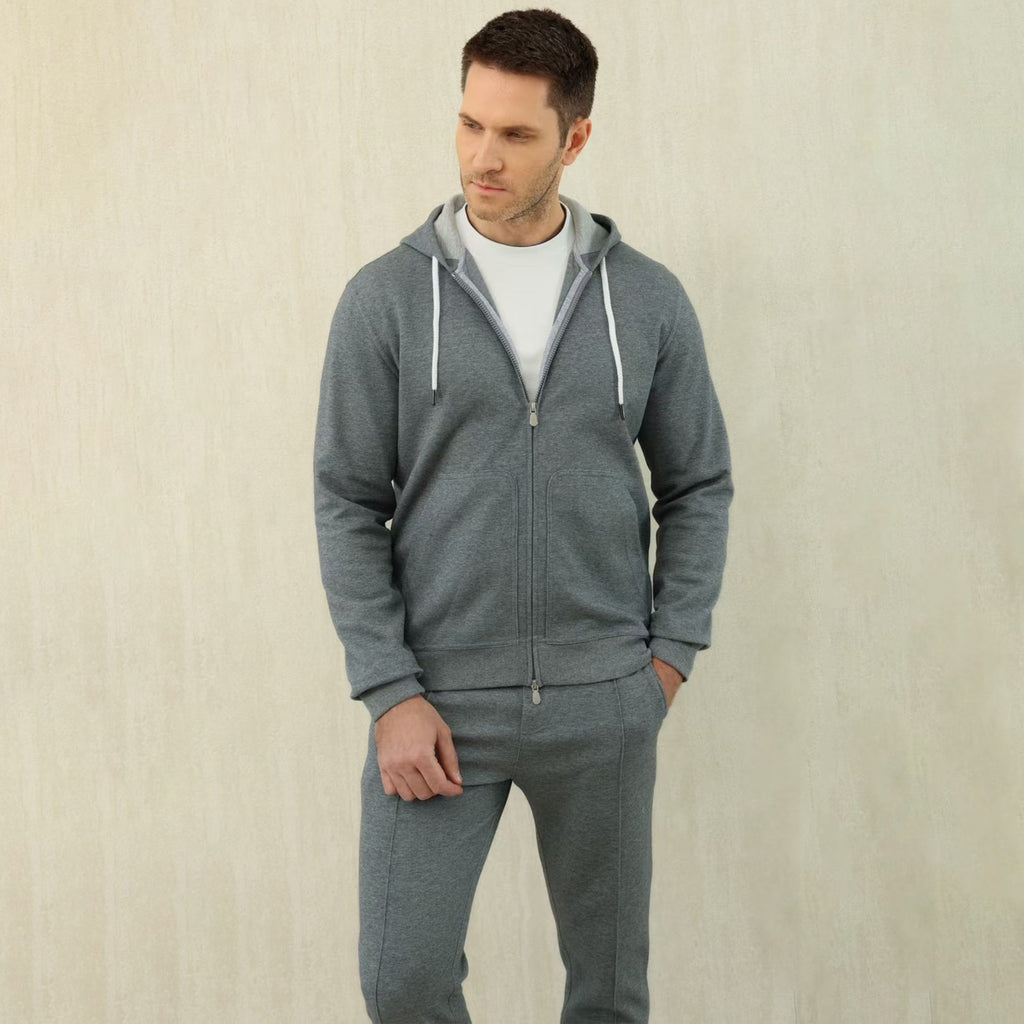 Brunello Cucinelli Men's Solid Colour Hooded Zip Sweatshirt Jacket Drawstring Comfort Straight Trousers Pants Sweatpants Suit Set  #81324