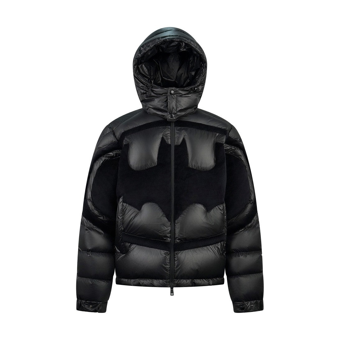 Moncler Men's Fall/Winter Batman Logo Adjustable Cuffs Hooded Single Breasted Long Sleeve Puffer Down Jacket #73741