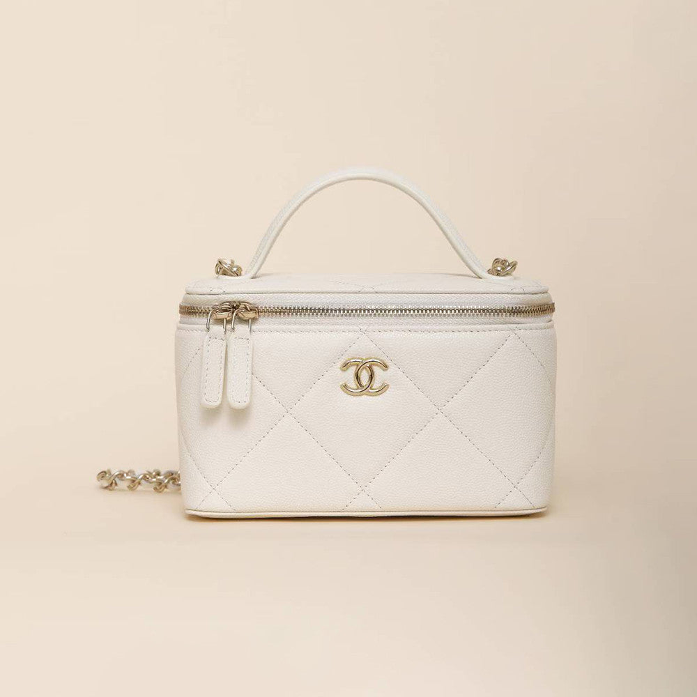 Chanel Long Vanity With Chain Grained Shiny Calfskin Gold Tone Metal Black #332777