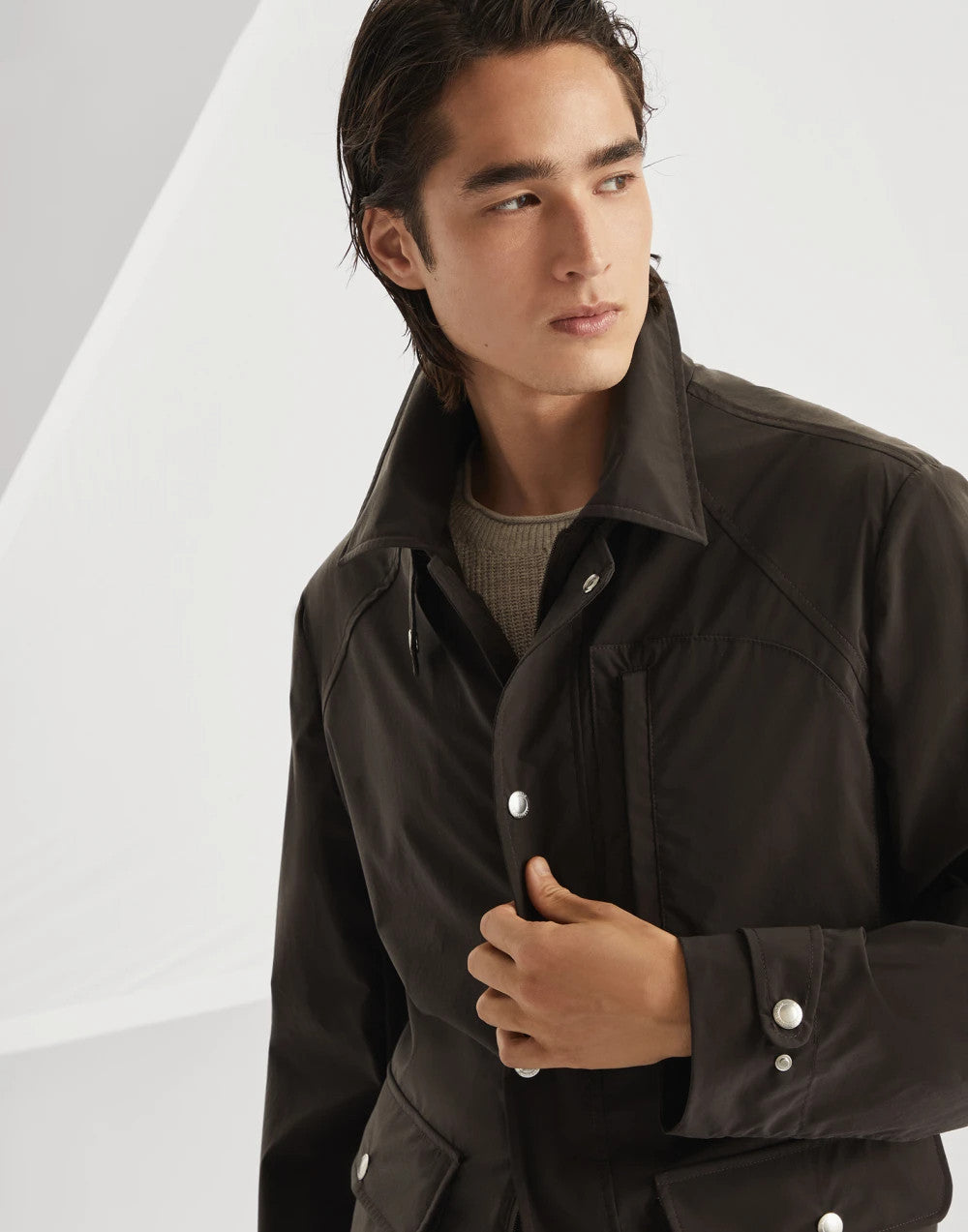 Brunello Cucinelli Men's Spring And Autumn Solid Color Lapel Long Sleeve Water-Resistant Bonded Cotton Unlined Field Jacket Ngvp #1812
