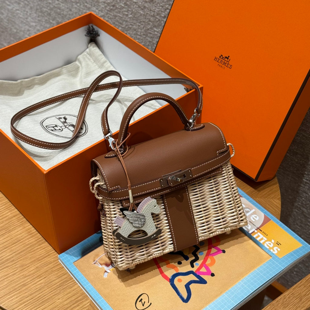 Hermes Women's Classic Fashion Silver Buckle Leather Wicker Handbag Crossbody Bag Shoulder Bag Bags #78424