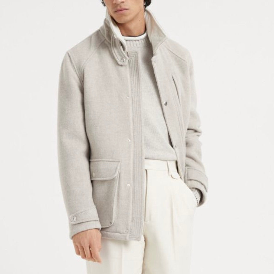 Brunello Cucinelli Men's Fall/Winter Fashion Show Reversible Collar Zipper Hunting Style Vintage Business Casual Wool Twill Coat Jacket #79494