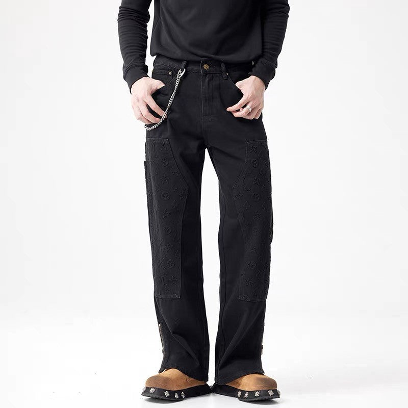 Louis Vuitton Men's Spring/autumn Fashion Casual Classic Logo Embossed Loose Straight Leg Workwear Denim Pants #78388
