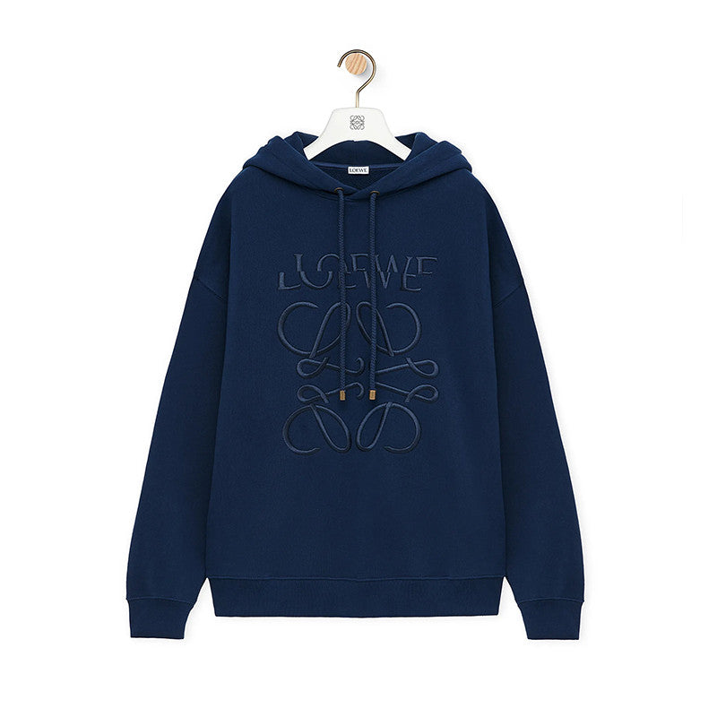 Loewe Men's Spring And Autumn Solid Color Letter Embroidery Cotton Loose Drawstring Long Sleeve Hooded Sweatshirt #98258