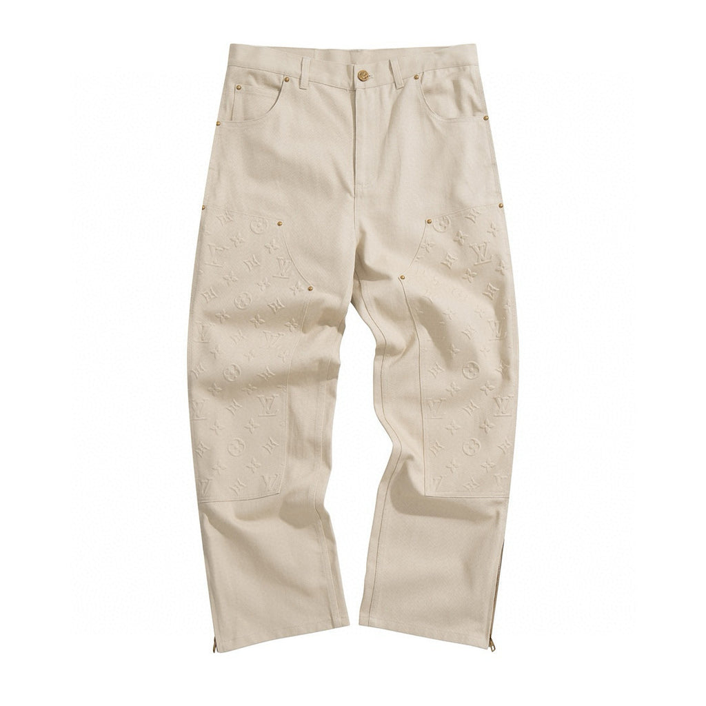 Louis Vuitton Men's Spring/Summer Monogrammed Khaki Mid-Rise Zipper Slim Straight Jeans Pants #98427