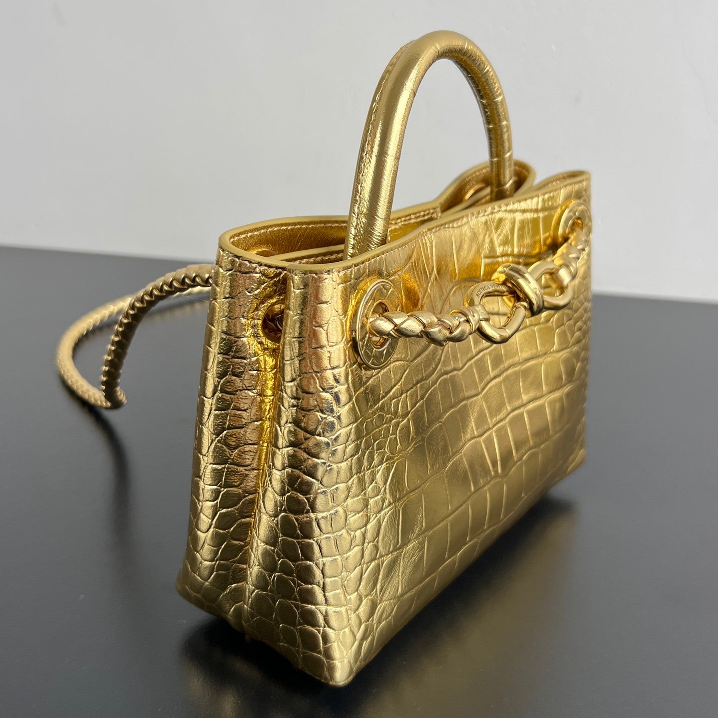 Bottega Veneta Andiamo Mini Crocodile Pattern Handbag #383493