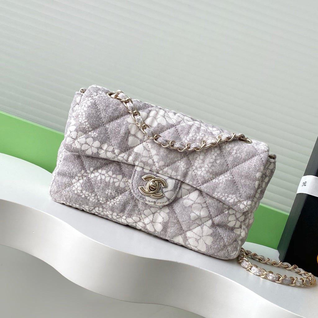Chanel Women's Solid Color Chain Cherry Blossom Print Cotton Flap Bag Shoulder Bag Crossbody Bags #77445