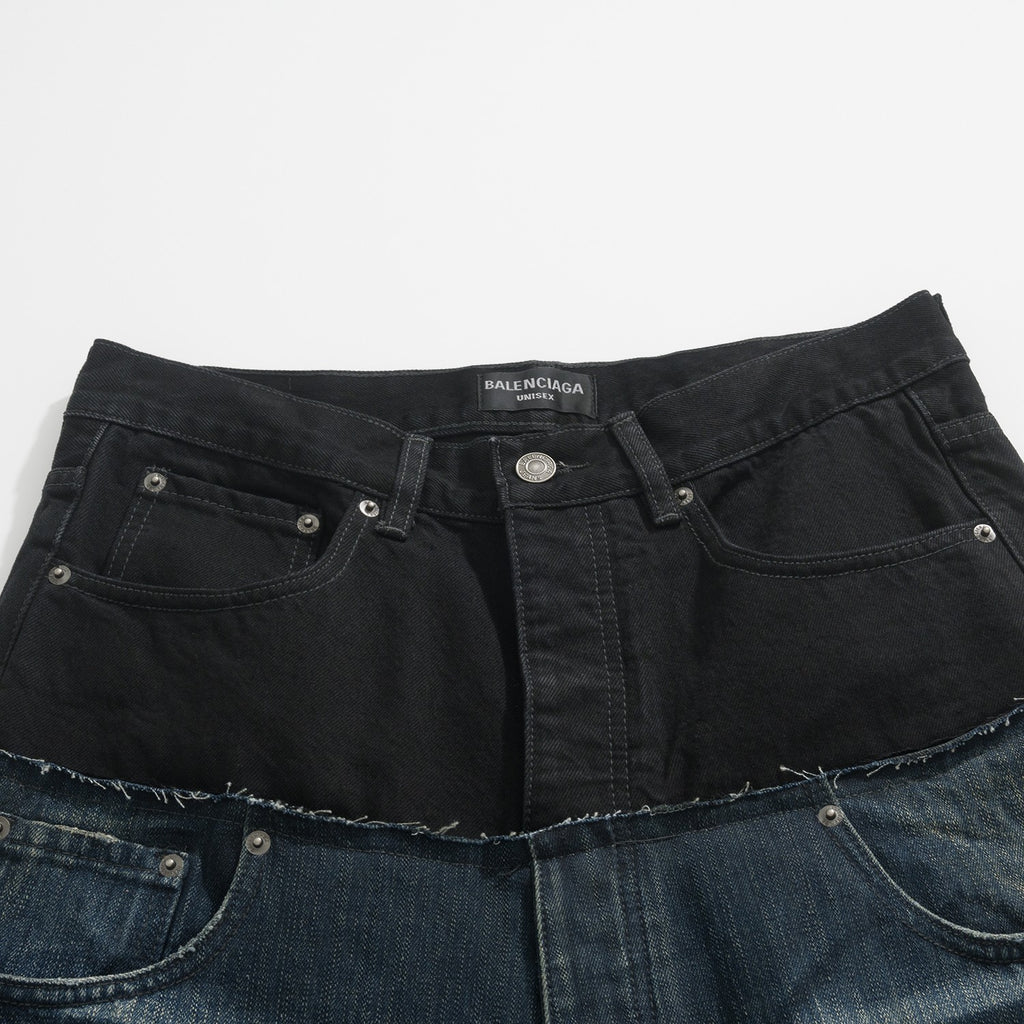 Balenciaga Men's Women's Four Seasons Button Solid Color Cotton Loose Denim Straight Leg Pants Ngvp #9514