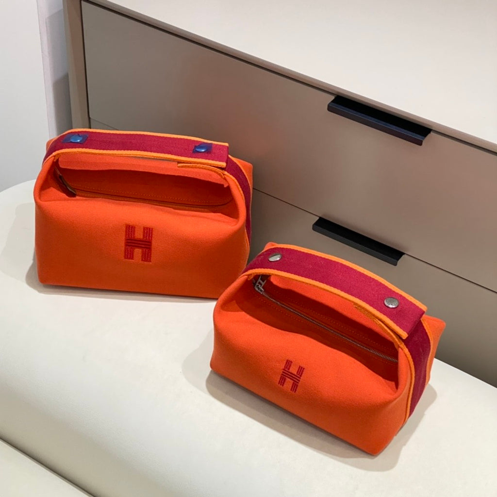Hermes Classic Casual Color Block Canvas Tote Bag Makeup Bag Toiletry Bag Bags #78245