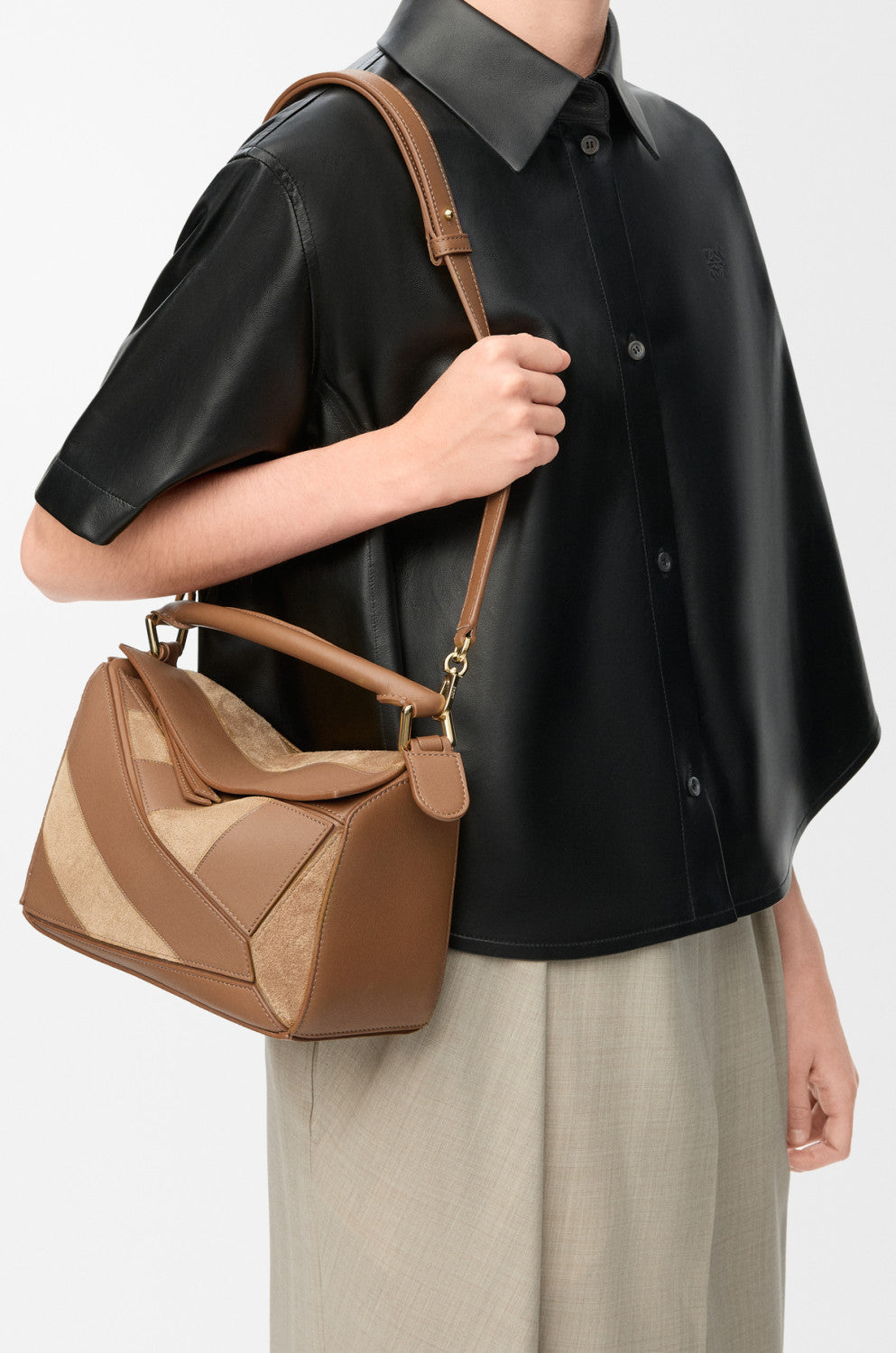 LOEWE Small Puzzle bag in classic calfskin suede Brown #335950