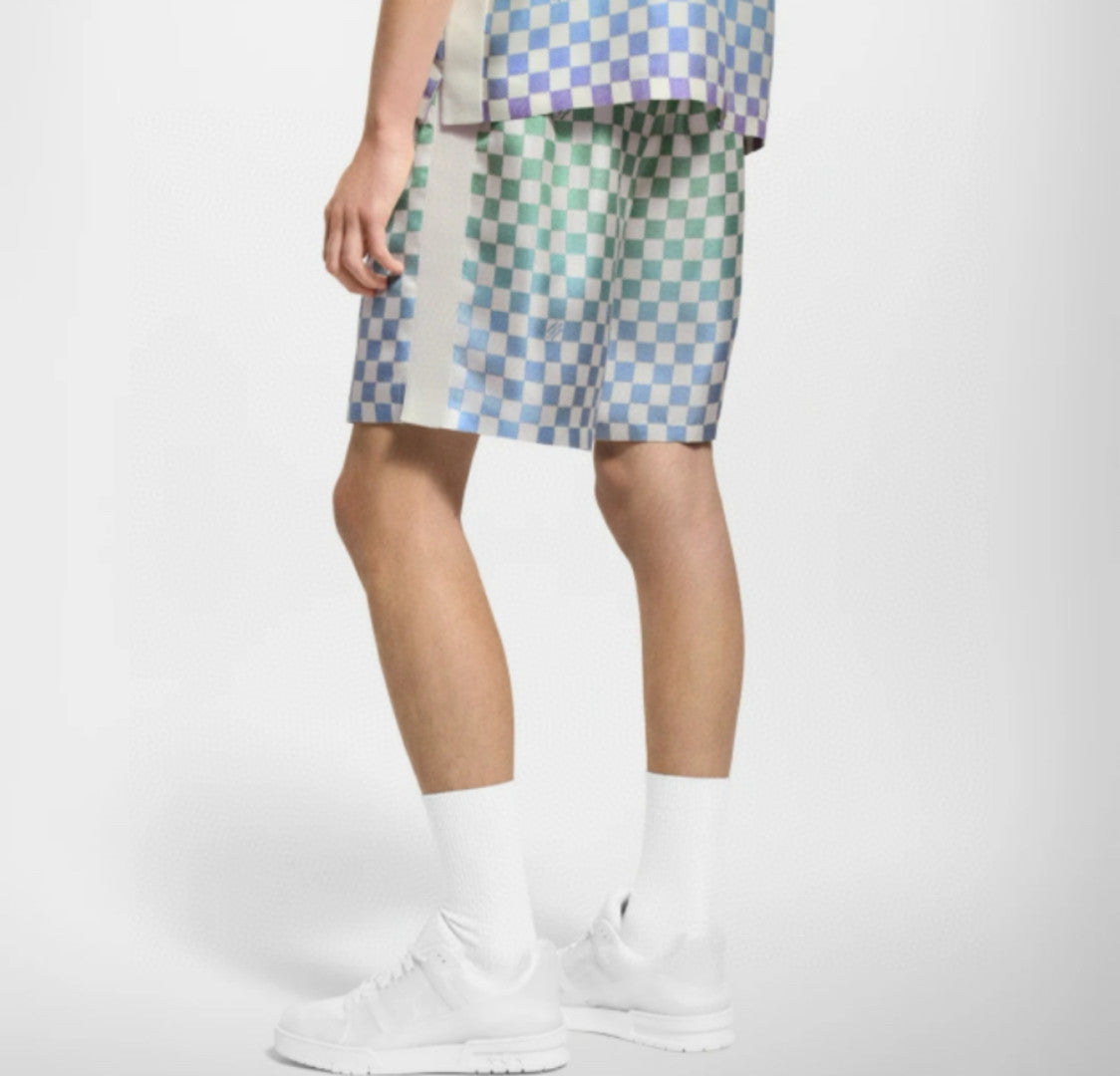 Louis Vuitton Men's Summer Colourful Letter Print Single Breasted Short Sleeve Shirt Casual Shorts Suit Set #76632