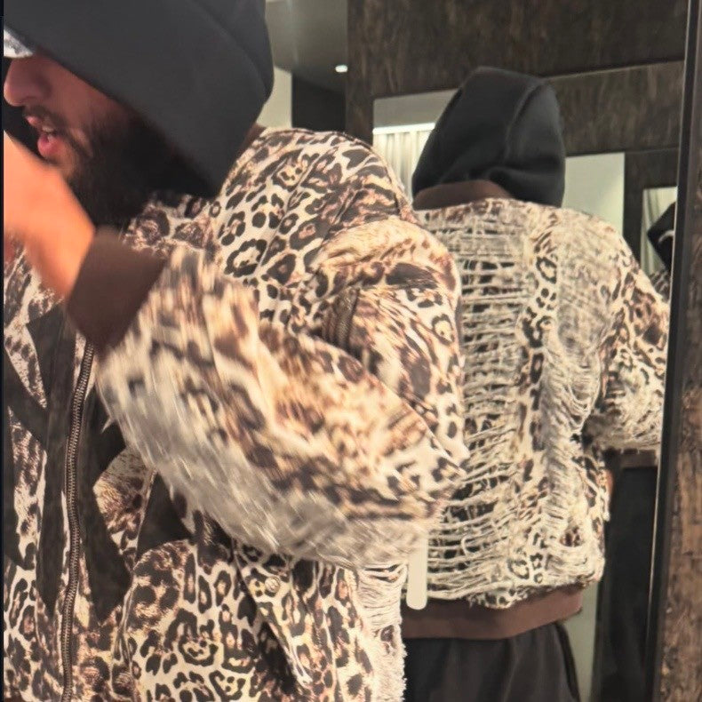 Mowalola X Ksubi Limited Edition Leopard Print Distressed Bomber Jacket Denim Cotton Jacket Fashionable High Street Cool Zipper Jacket Ngvp #2252