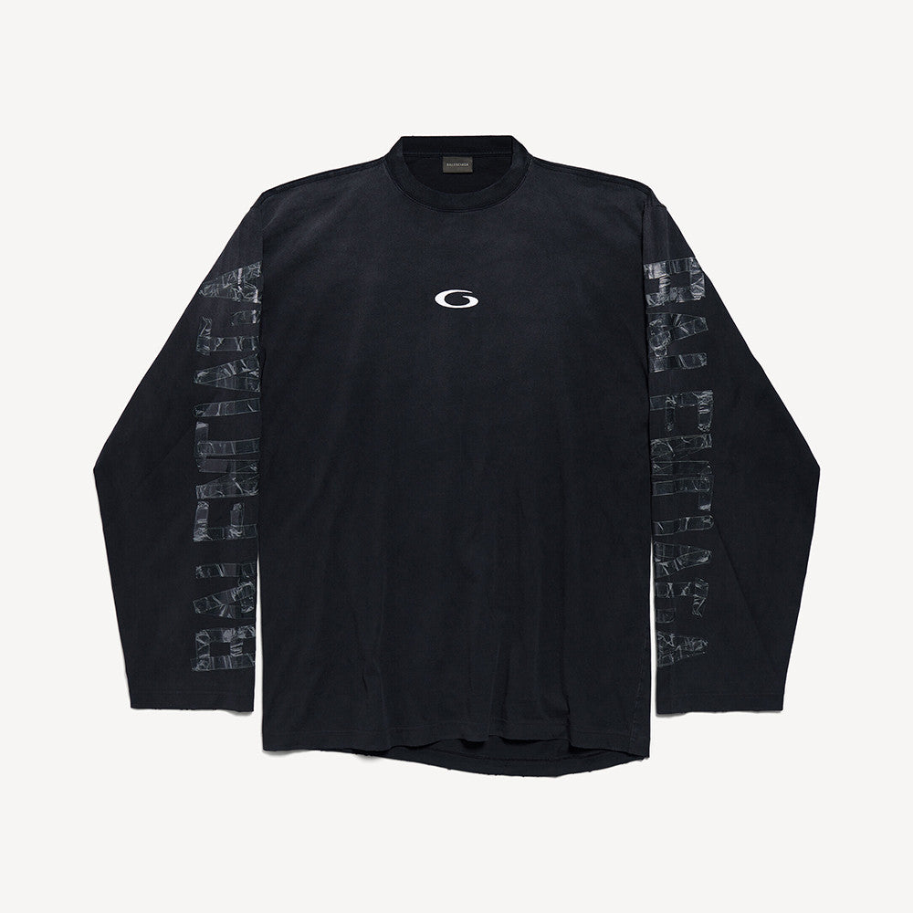 Balenciaga Top-quality Version Men's Transparent Tape Shifted Oversized Long Sleeve T-shirt in Faded Black#376444