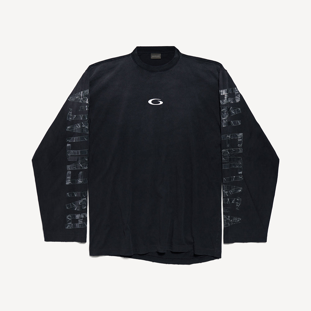 Balenciaga Top-quality Version Men's Transparent Tape Shifted Oversized Long Sleeve T-shirt in Faded Black#376444