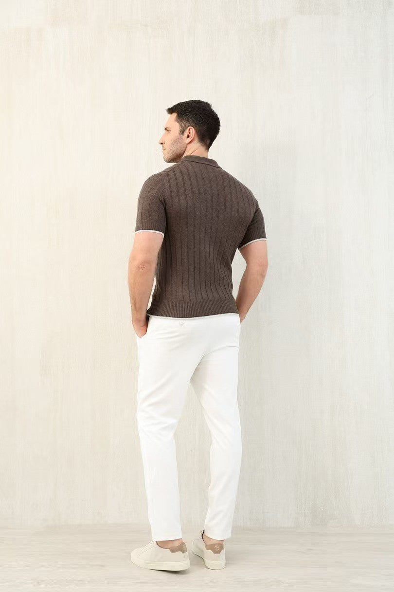 Brunello Cucinelli Men's Spring And Summer Solid Color Lapel Fitted Short Sleeve Polo Shirt Ngvp #1447