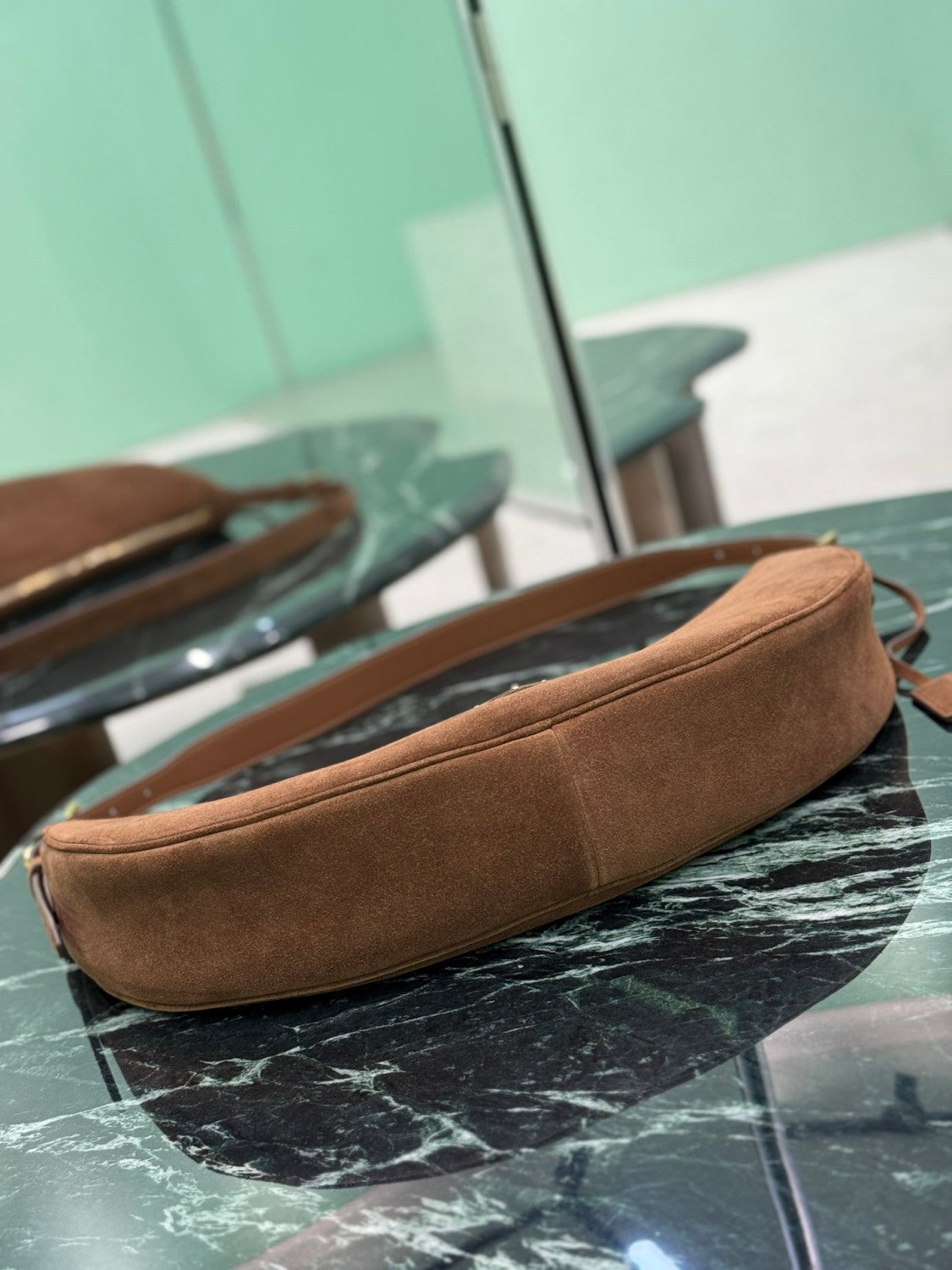 PRADA Classic Crescent Shape Suede Shoulder Bag Oversized Fit  Adjustable Handles Women's Handbag #81941L