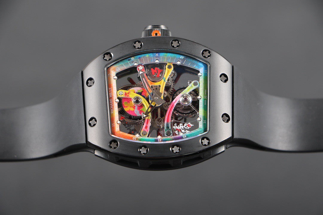 Richard Mille RM 68-01 Men's Color Dial Manual Mechanical Movement Rubber Strap Black Watch #75679