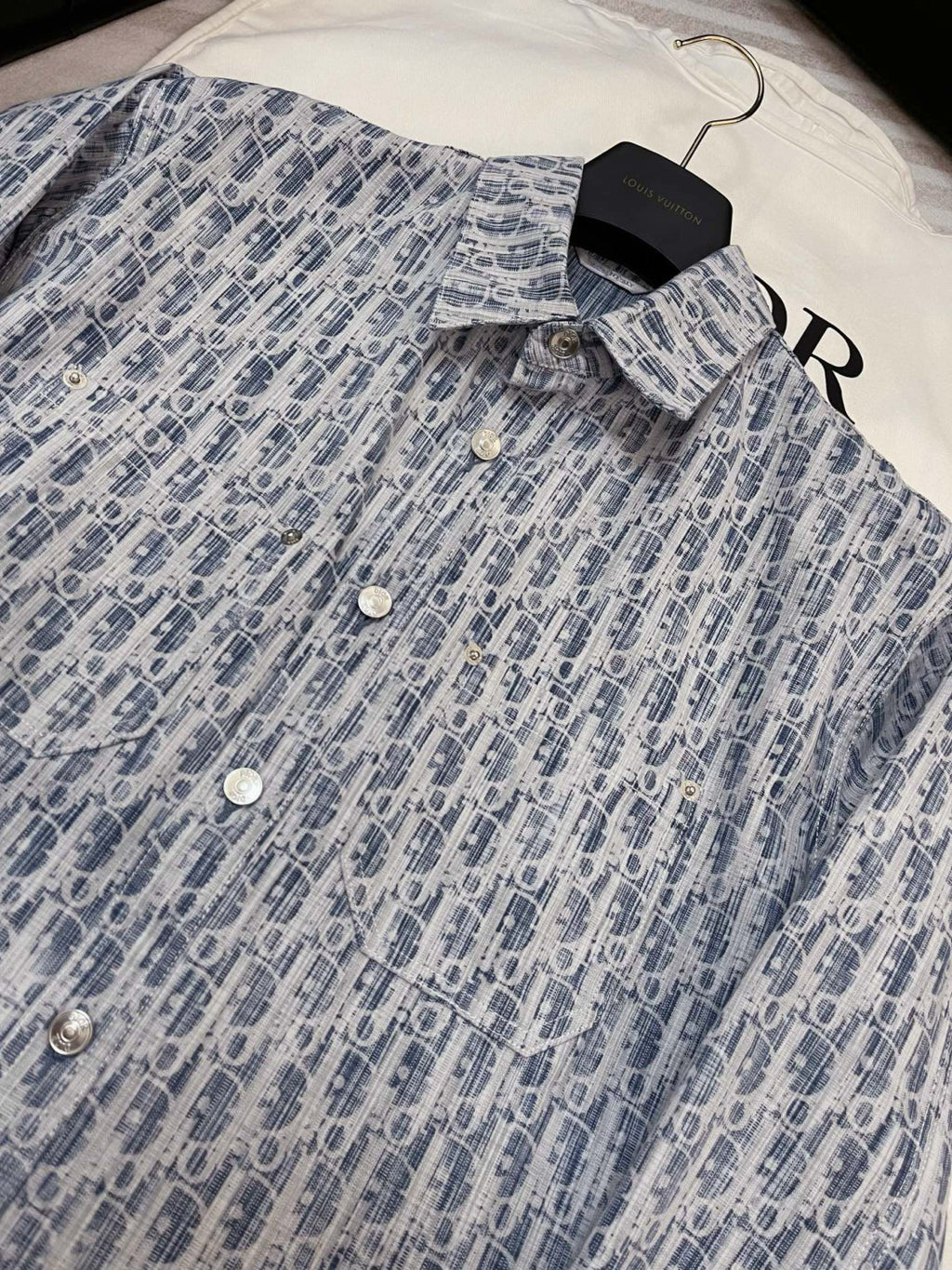 Dior Men's Spring/Autumn Alphabet Print Single-Breasted Long-Sleeved Denim Shirt #77785